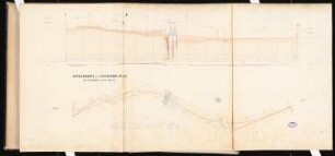 Eisenbahnbrücke Schinkelwettbewerb 1862: Streckenführung und Geländeprofil; Maßstabsleiste