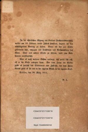 Tempus omnia revelat : (Rede gehalten von W. L. in der öffentl. Sitzung des Berliner Freihandelsvereines, Febr. 1851.)