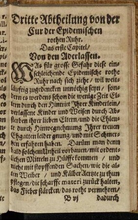 Dritte Abtheilung von der Cur der Epidemischen rothen Ruhr.