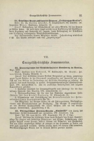 VII. Evangelisch-kirchliche Frauenvereine