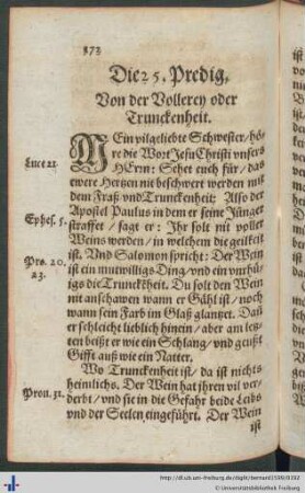Die 25. Predig. Von der Vollerey oder Trunckenheit.