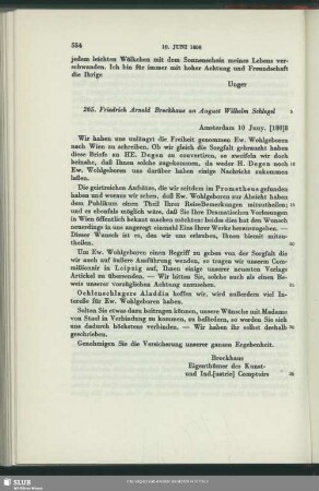 Friedrich Arnold Brockhaus an August Wilhelm von Schlegel, Amsterdam, 10.06.1808