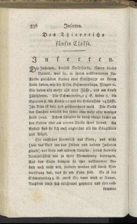 Des Thierreichs fünfte Classe. Insecten.