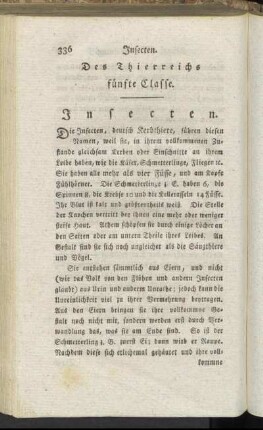 Des Thierreichs fünfte Classe. Insecten.