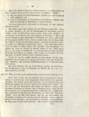 Tit. IV. Von der Klagebeantwortung und weitern Instruction
