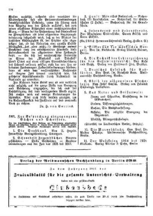 Zur Besprechung eingegangener Bücher und Schriften : [Nichtamtlicher Teil]