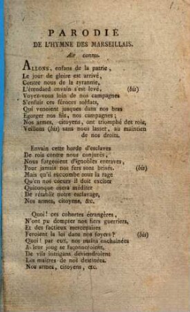 Parodie De L'Hymne Des Marseillais : Air connu