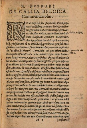 H. Nvenari De Gallia Belgica, Commentariolvs : Nunc primùm in lucem editus