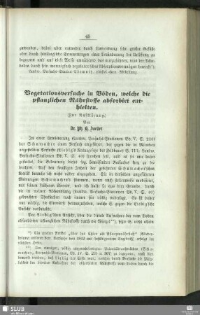 Vegetationsversuche in Böden, welche die pflanzlichen Nährstoffe absorbirt enthielten : (Zur Aufklärung)