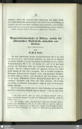Vegetationsversuche in Böden, welche die pflanzlichen Nährstoffe absorbirt enthielten : (Zur Aufklärung)