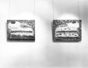 Tortenstück (l. und r.) : Skiba, Ansgar: Tortenstück (l. und r.). Mischtechnik; je 60 x 80 cm. 2007. Pulsnitz: Galerie im Geburtshaus Ernst Rietschels, Ausstellung Ansgar Skiba. Verlockungen und Zipora Rafaelov. Keren-Or vom 12.4.-1.6.2008