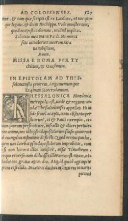 In Epistolam Ad Thessalonicenses priorem, Argumentum per Erasmum Roterodamum.