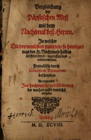 Vergleichung der päpstischen Meß mit dem Nachtmal des Herrn