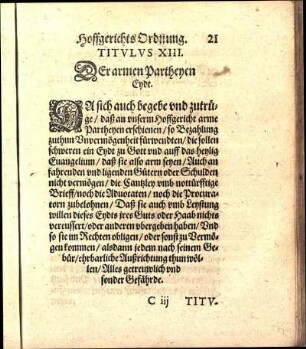 Titvlvs XIII. DEr armen Partheyen Eydt.