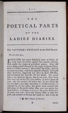 The Poetical Parts of the Ladies' Diaries. [Tipper].