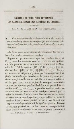 Nouvelle méthode pour déterminer les caractéristiques des systèmes de coniques.