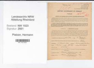 Entnazifizierung Hermann Platzen , geb. 01.06.1909 (Arzt)