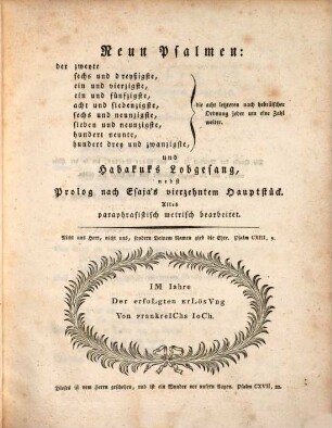 Beym allgemeinen Jubel über die Verdemüthigung des Stolzen, Die Herstellung der Ruhe Europa's die Befreyung des teutschen Vaterlandes, und den dadurch begründeten allgemeinen Frieden des Staats und der Kirche, Den großmüthigen, heldenherzigen Anstrengungen der Allerhöchsten, Allerdurchlauchtigsten, Großmächtigsten, Fürsten, und Herren Herren Franz II., Alexander I., Friedrich Wilhelm III. ... dieses kleine Hagiographon als geringes Denkmal ... gewidmet von einem Bürger Augsburgs