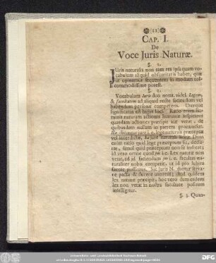 Cap. I. De Vocis Iuris. Naturae.