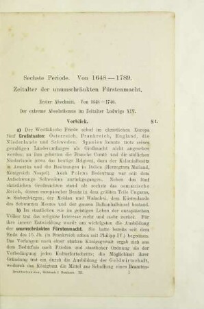 Sechste Periode. Von 1648-1789. Zeitalter der unumschränkten Fürstenmacht.