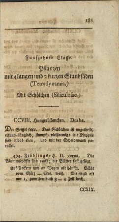 Fünfzehnte Classe. Pflanzen mit 4 langen und 2 kurzen Staubfäden (Tetradynamia)
