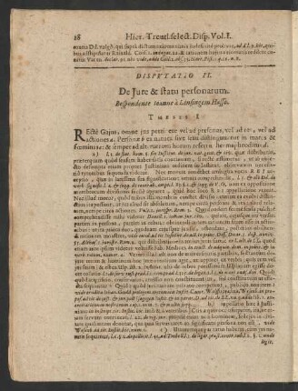 Disputatio II. De Iure & statu personarum