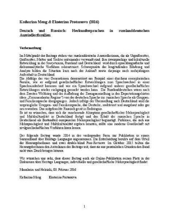 Deutsch und Russisch: Herkunftssprachen in russlanddeutschen Aussiedlerfamilien