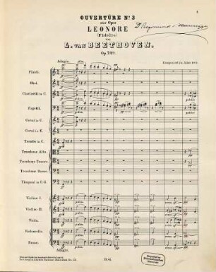 Ouvertüre No. 3 zur Oper Leonore (Fidelio) : op. 72 a : komponiert im Jahr 1806