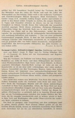 489-493 [Rezension] Cartier, Raymond, Achtundvierzig mal Amerika
