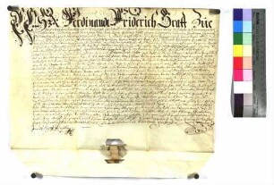 Lehensbrief des Grafen Ferdinand Friedrich zu Fürstenberg für Johann Jacob Äxlin, des Rats zu Giengen über Lehensstücke zu Sontheim