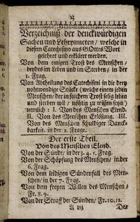 Verzeichniß der denckwürdigen Sachen und Lehrpuncten / [...]