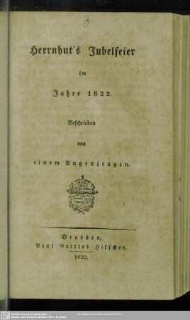 Herrnhut's Jubelfeier im Jahre 1822