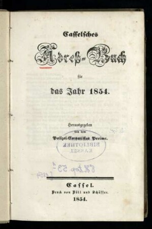 1854: Casselsches Adreß-Buch : für das Jahr 1854
