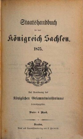Staatshandbuch für den Freistaat Sachsen, 1875
