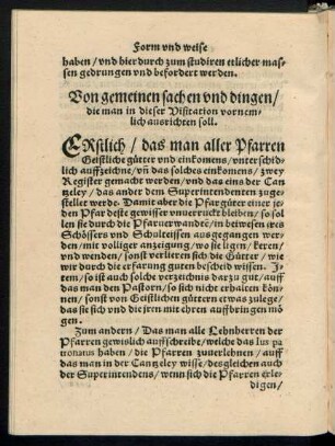 Von gemeinen sachen und dingen/ die man in dieser Visitation vornemlich ausrichten soll.