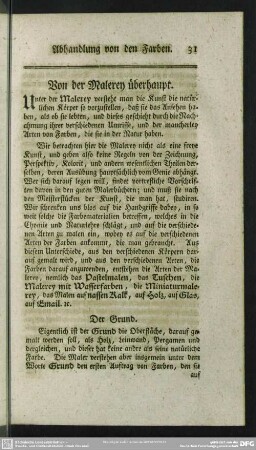 Von der Malerey überhaupt