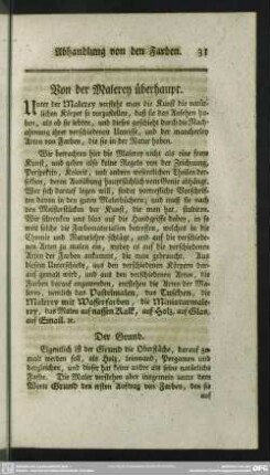 Von der Malerey überhaupt