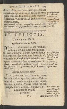 De Delictis. Titulus XIII.