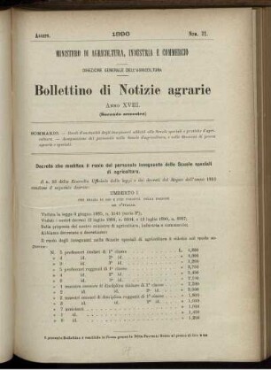 Decreto che modifica il ruolo del personale insegnante delle Scuole sepciali di argicoltura.