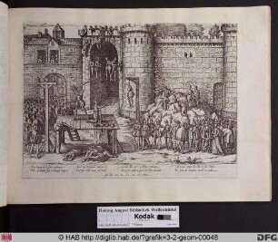 Die Hinrichtung Renaudies und weiterer Edelmänner vor der Burg der Stadt Amboise, 15. März 1560.