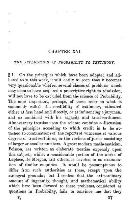 CHAPTER XVI. - Application Of Probability To Testimony.