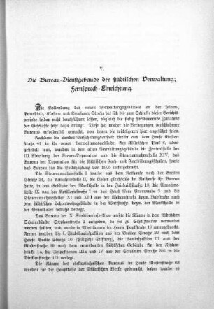 V. Die Bureau-Dienstgebäude der städtischen Verwaltung; Fernsprech-Einrichtungen