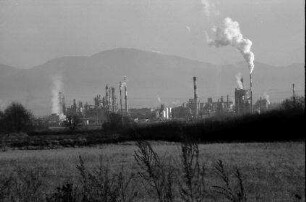 Bantzenheim: Industriegebiet von Chalampé mit Schwarzwald im Hintergrund