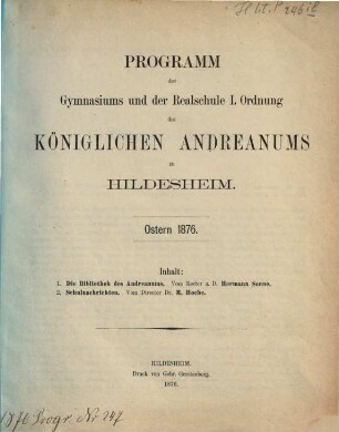 Programm des Königlichen Gymnasium Andreanum zu Hildesheim : Ostern ..., 1875/76