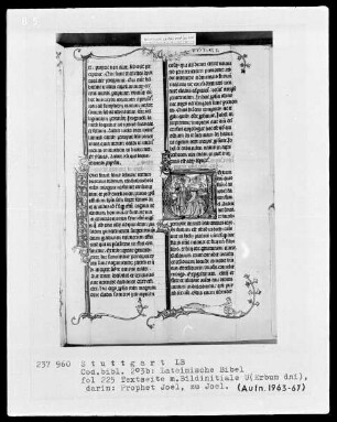 Lateinische Bibel, drei Bände — Initiale U (erbum dni) mit dem Propheten Joel, Folio 225recto