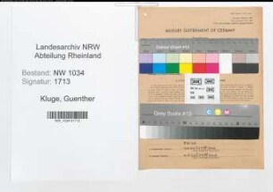 Entnazifizierung Guenther Von Kluge , geb. 30.10.1882 (Generalfeldmarschall)