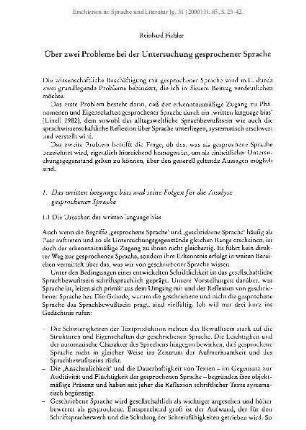 Über zwei Probleme bei der Untersuchung gesprochener Sprache
