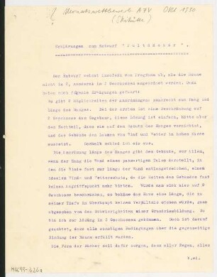 Skihütte Monatskonkurrenz November 1930: Erläuterungsbericht, 2 S.