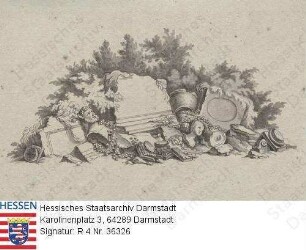 Hill, Friedrich Jakob (1758-1846) / Säulenfragmente und zerbrochene Statuen vor Busch