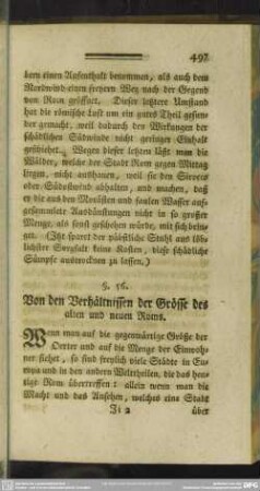 §. 56. Von den Verhältnissen der Grösse des alten und neuen Roms